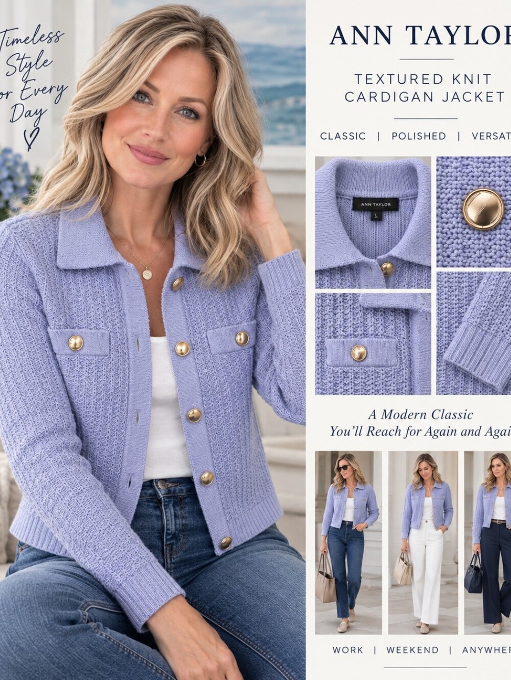 NWT Ann Taylor Lavender Textured Knit Collared Cardigan Jacket – Size XL